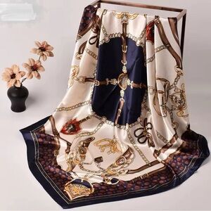 NEW Classic Silk Scarf Shawl Navy Blue